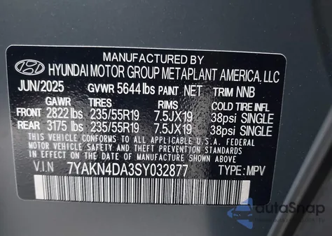 2025 Hyundai Ioniq 5 Sel z USA, uszkodzony, nr VIN 7YAKN4DA3SY032877